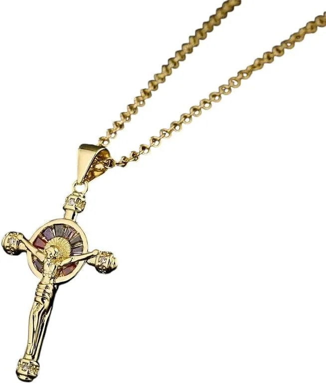 Fashion Female Cross Pendants Gold Color Crystal Cz Jesus Cross Pendant Necklace Jewelry DANS02757