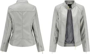 Faux Leather Jacket Women Trendy Quilted Slim Fit Casual Motorcycle Jacket Suit Long Sleeve Moto Biker Coat