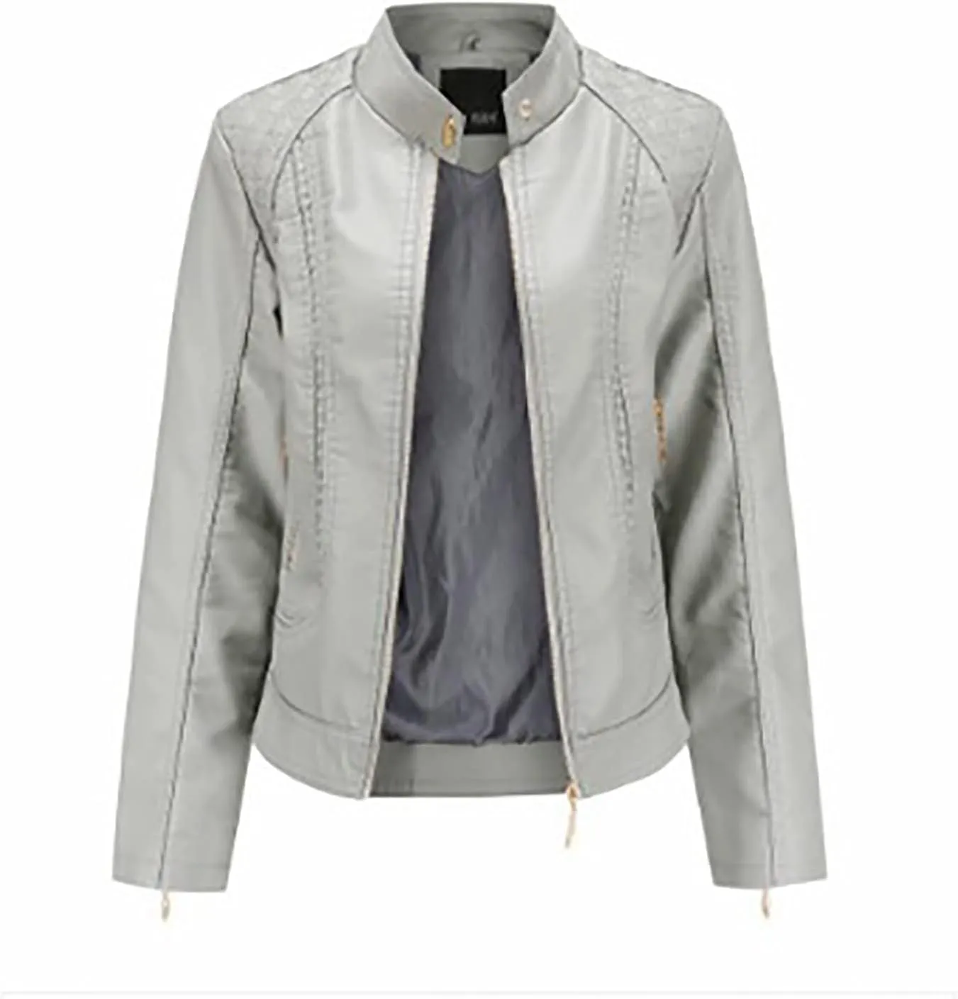 Faux Leather Jacket Women Trendy Quilted Slim Fit Casual Motorcycle Jacket Suit Long Sleeve Moto Biker Coat
