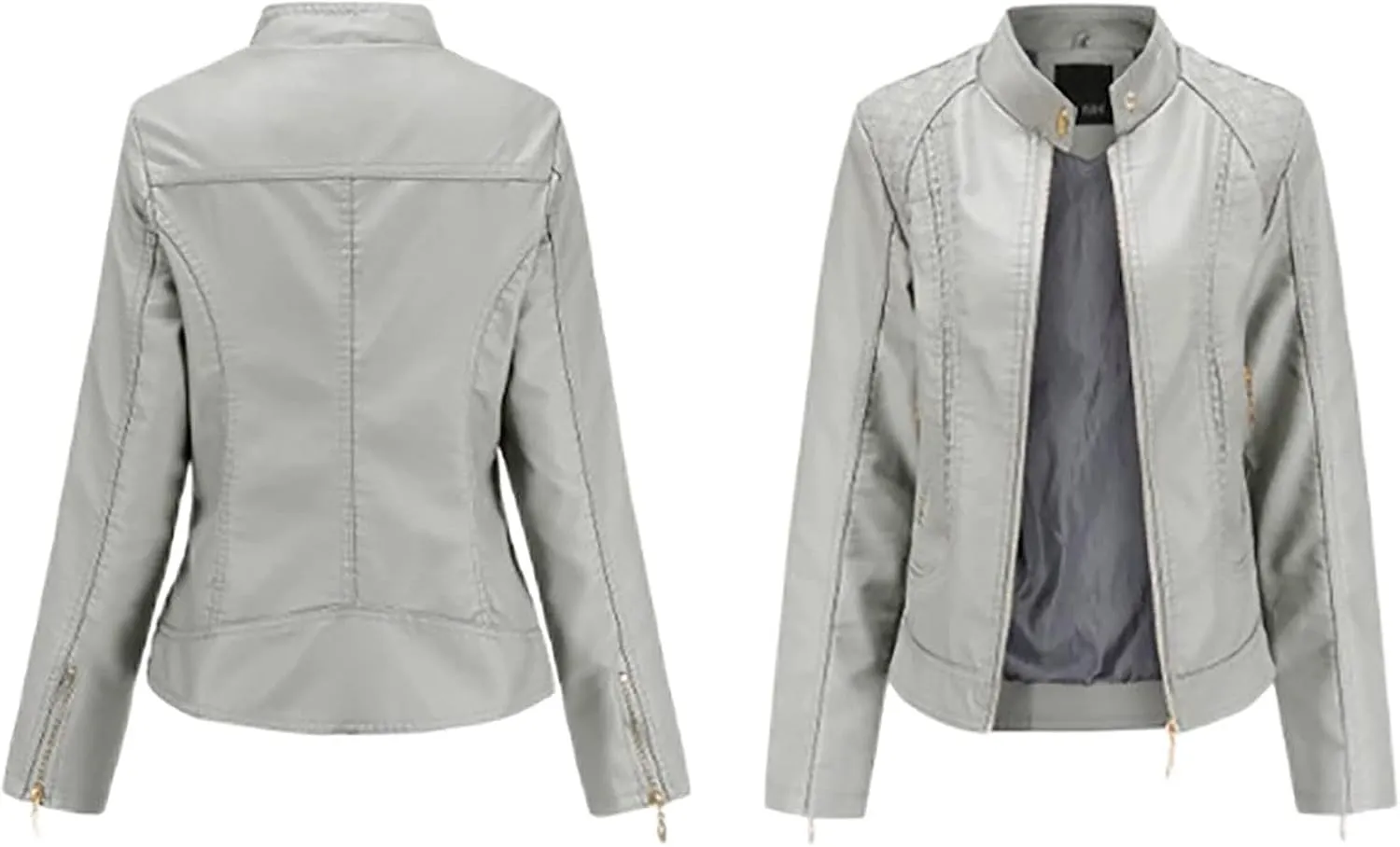 Faux Leather Jacket Women Trendy Quilted Slim Fit Casual Motorcycle Jacket Suit Long Sleeve Moto Biker Coat