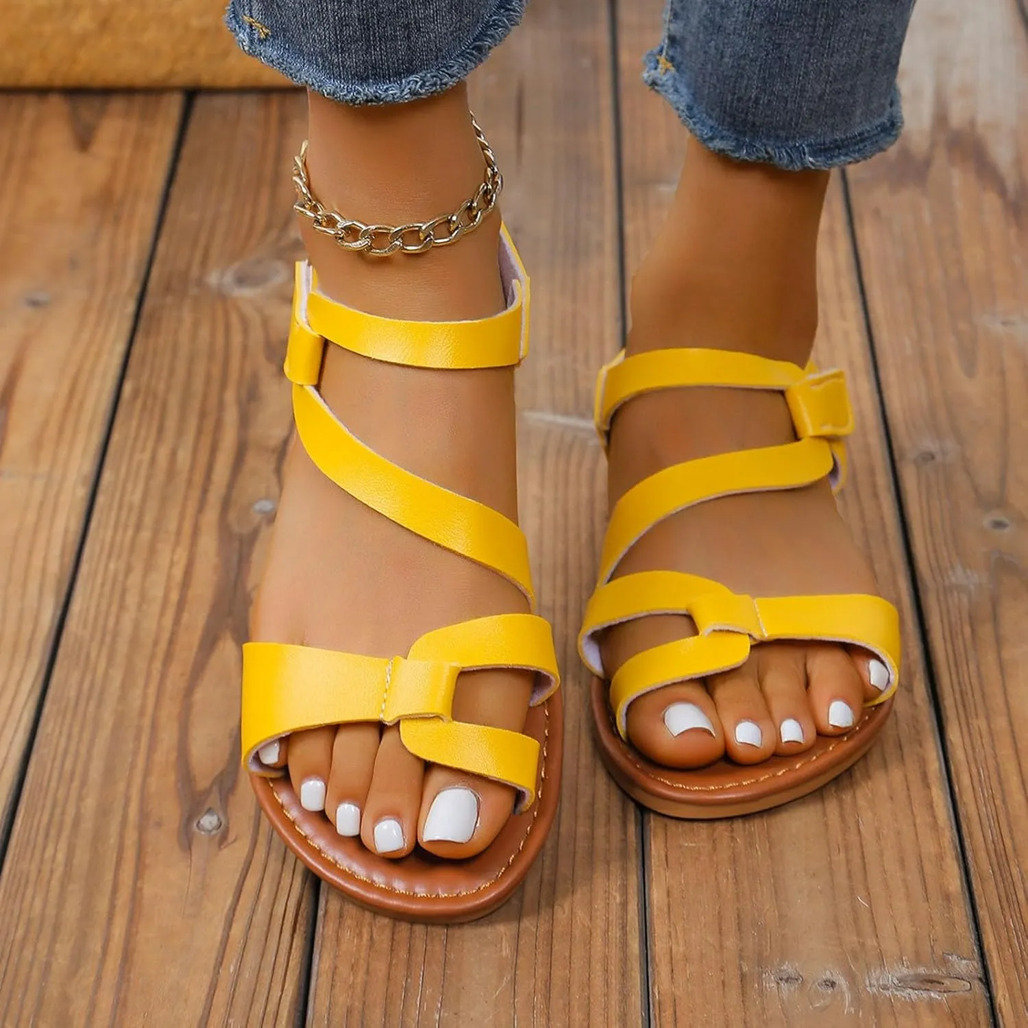 Flat Sandals for Women Indoor Home Comfortable Soft Sole Slippers Outdoor Beach Slip-On Casual Shoe Breathable Open Toe Walking Footwear with Hook Loop Strap Fashion Quick Drying Summer Shoes