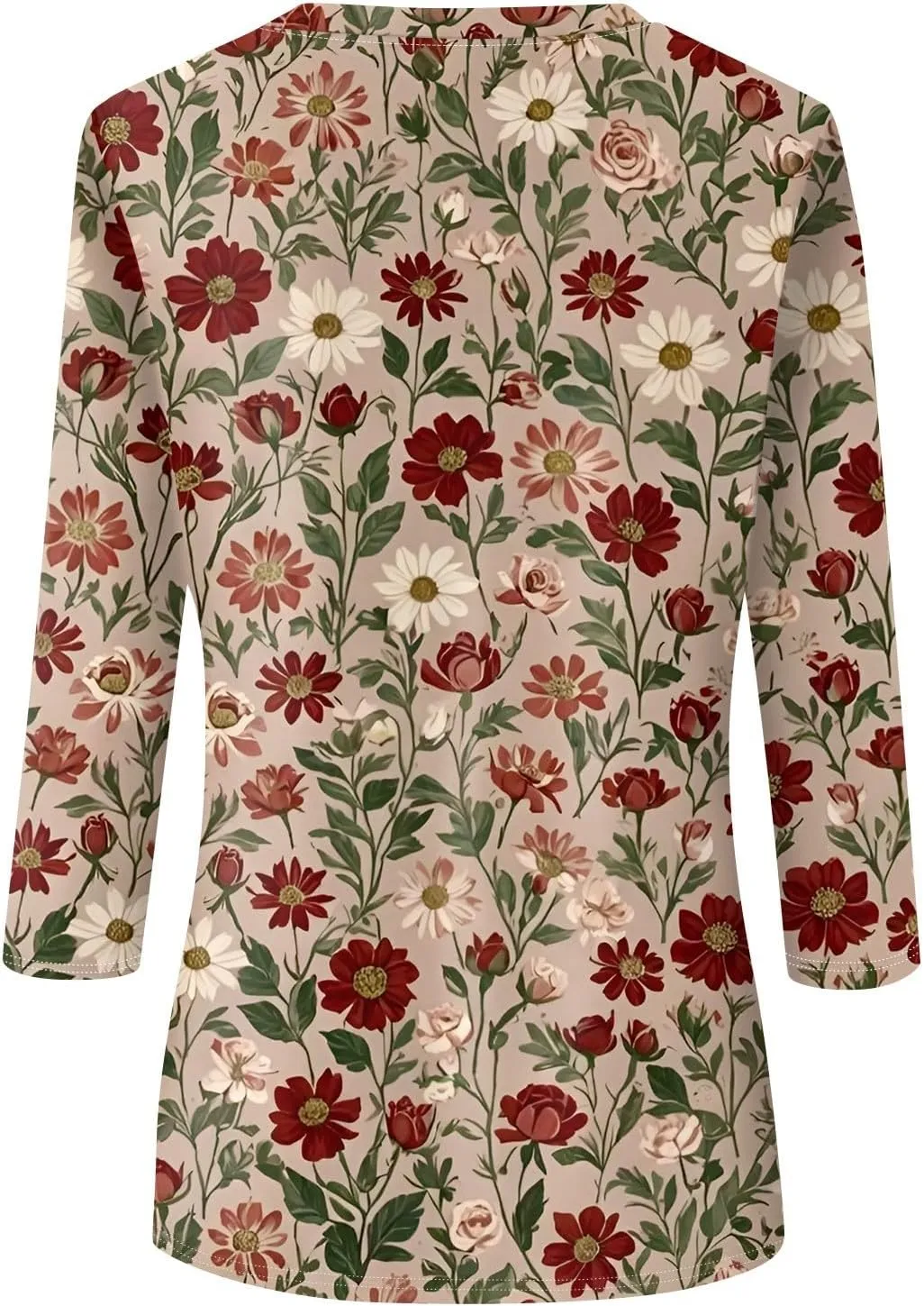 Floral Bee Print Women 3/4 Length Sleeve Tops Shirt Casual Loose T Shirts 2025 Spring Tops for Women