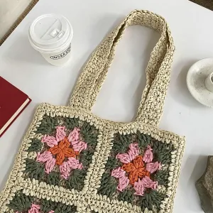 Flower Tote Bags for Women Cute Shoulder Bags for Women Straw Hobo Bags Handbags Woven Beach Bag Summer Vacation