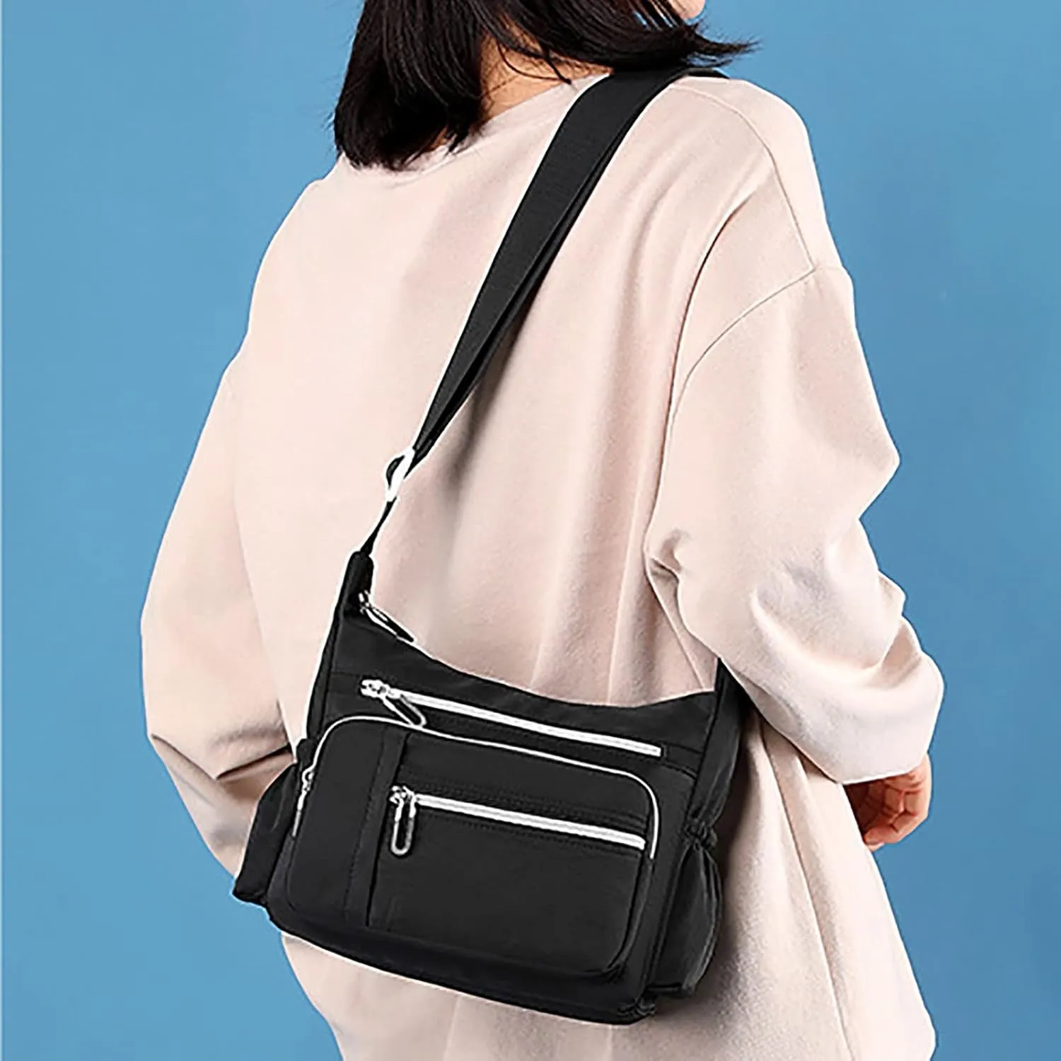 Foldie Crossbody Bags for Women Waterproof Nylon Crossbody Bags for Woman Trendy Womens Vacation Shoulder Bag(Black)