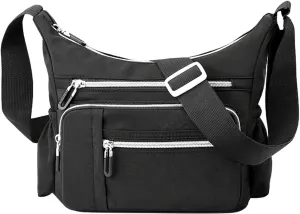 Foldie Crossbody Bags for Women Waterproof Nylon Crossbody Bags for Woman Trendy Womens Vacation Shoulder Bag(Black)