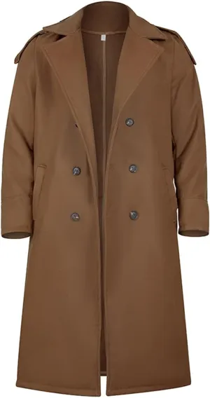 Full Length Trench Coat Men Wool Coat Single Breasted Pea Coat Warm Soft Overcoat Fall Winter Long Jacket for Casual