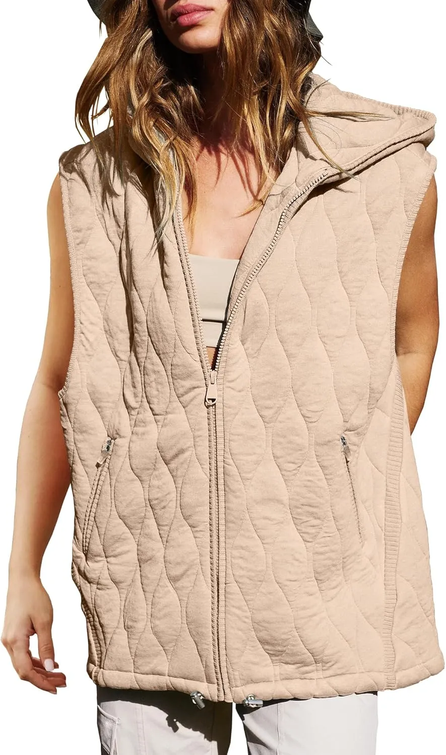 Gacaky Womens Oversized Puffer Vest Casual Sleeveless Quilted Jacket Zip Up Hoodie Pockets Warm Winter Coat Outerwear