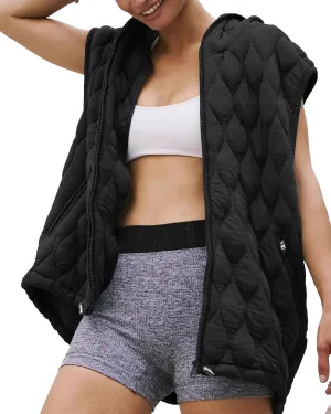 Gacaky Womens Oversized Puffer Vest Casual Sleeveless Quilted Jacket Zip Up Hoodie Pockets Warm Winter Coat Outerwear