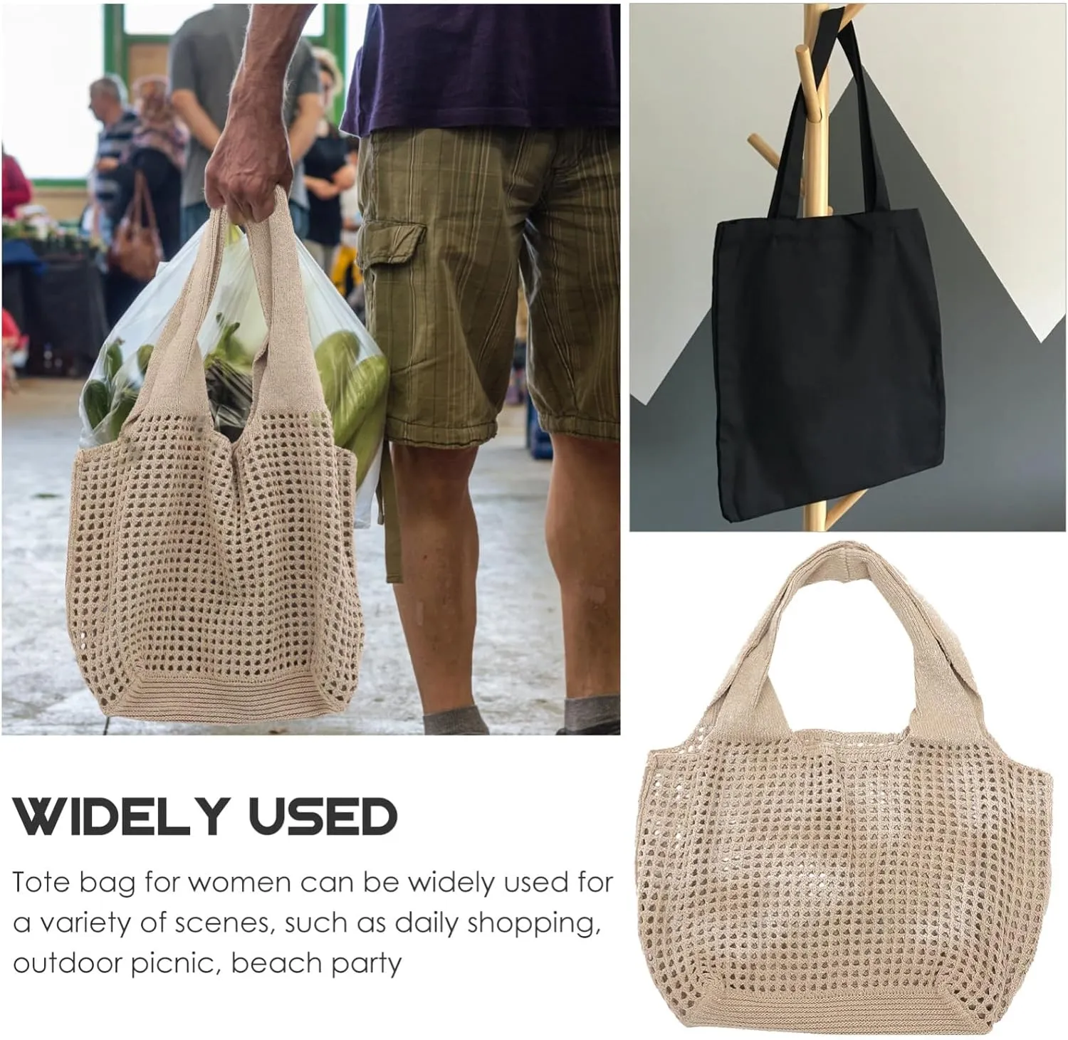 Gatuida Summer Crochet Tote Bag Lightweight Mesh Handbag for Beach Shopping and Daily Use Durable and Stylish