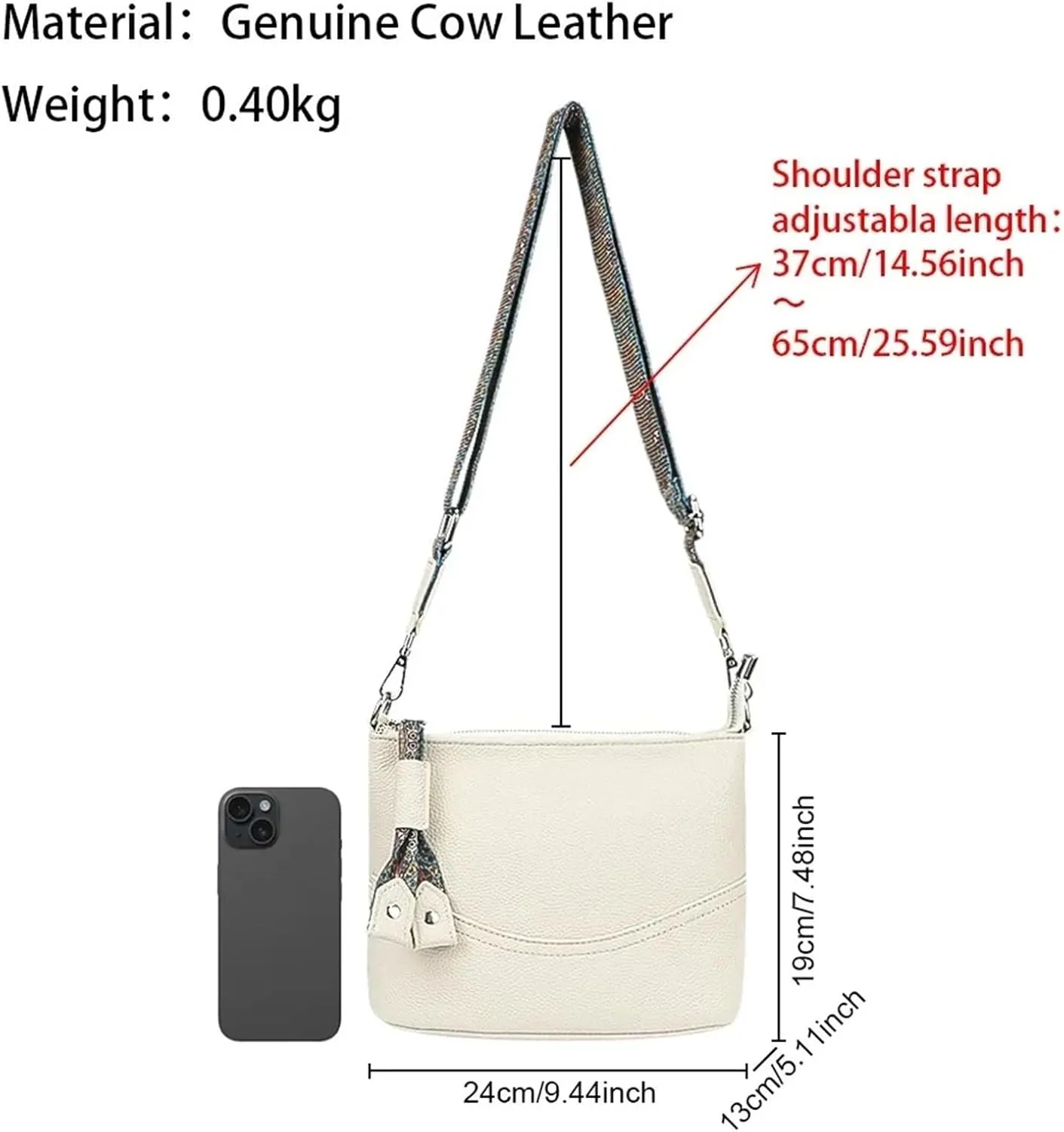 Genuine Leather Shoulder Bucket, Ladies' Commuting Underarm Bag, Versatile Crossbody Hobo Bag