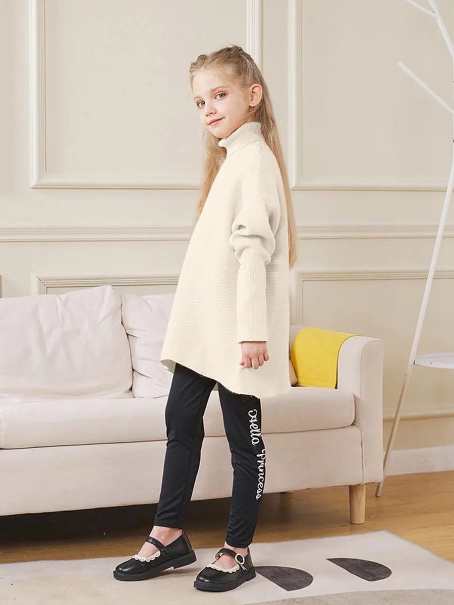 Girls Sweaters for Kids Sweater Dress Oversized Turtleneck Long Sleeve Casual Knit Jumper High Low Dresses Tops