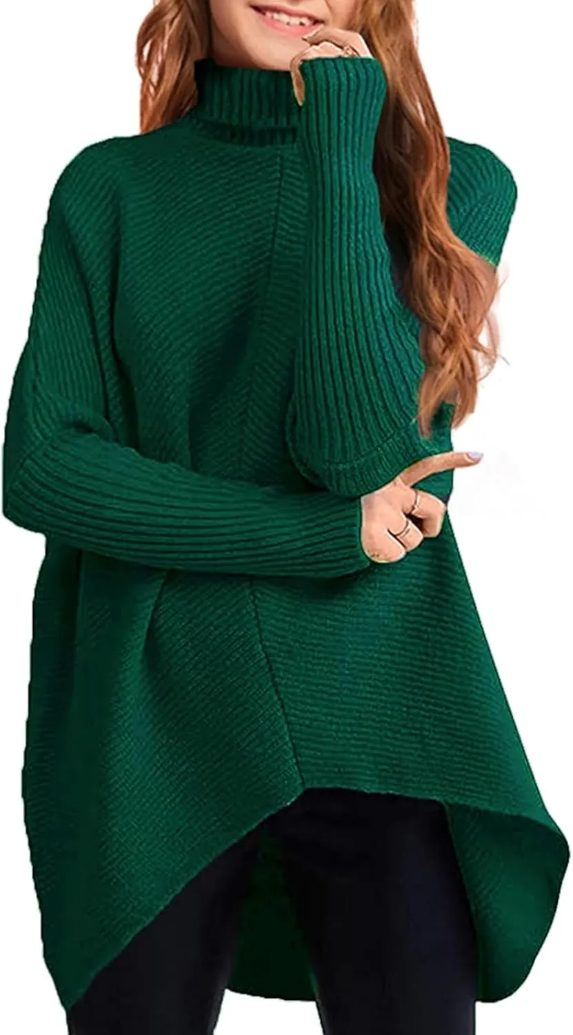 Girls Sweaters for Kids Sweater Dress Oversized Turtleneck Long Sleeve Casual Knit Jumper High Low Dresses Tops
