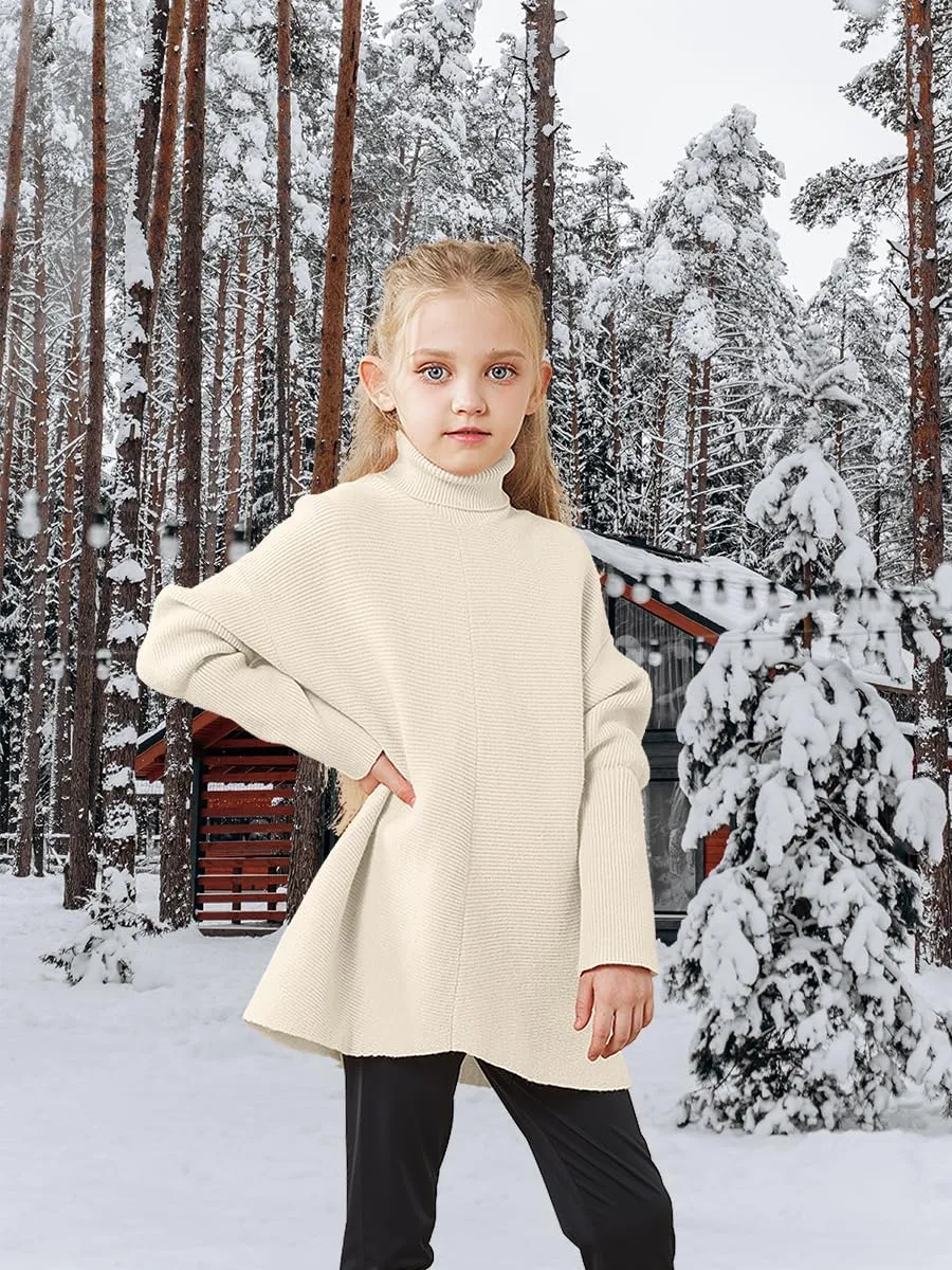 Girls Sweaters for Kids Sweater Dress Oversized Turtleneck Long Sleeve Casual Knit Jumper High Low Dresses Tops