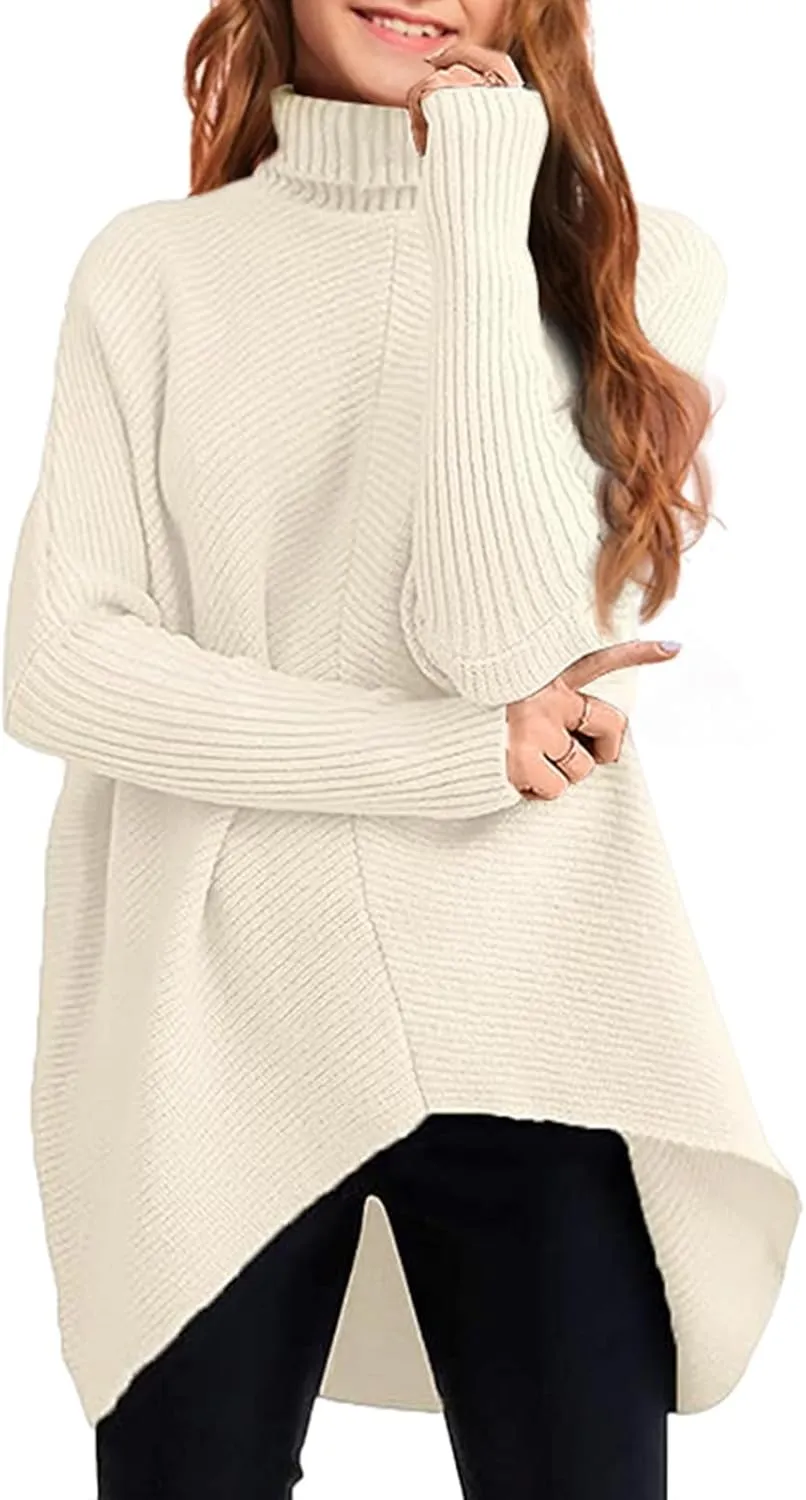 Girls Sweaters for Kids Sweater Dress Oversized Turtleneck Long Sleeve Casual Knit Jumper High Low Dresses Tops
