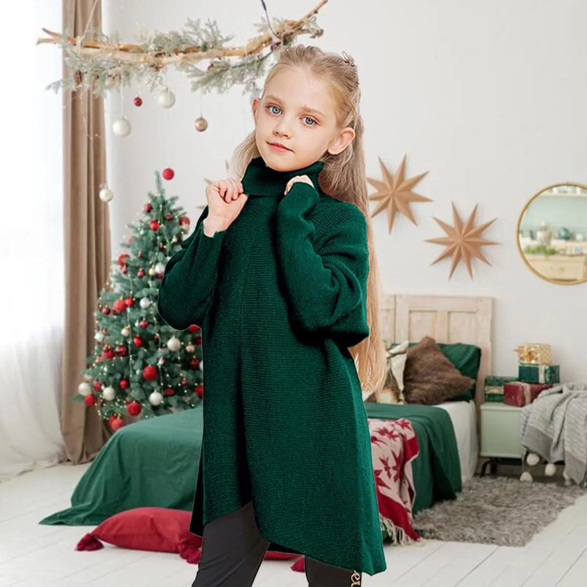 Girls Sweaters for Kids Sweater Dress Oversized Turtleneck Long Sleeve Casual Knit Jumper High Low Dresses Tops