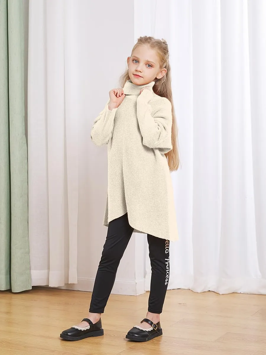Girls Sweaters for Kids Sweater Dress Oversized Turtleneck Long Sleeve Casual Knit Jumper High Low Dresses Tops