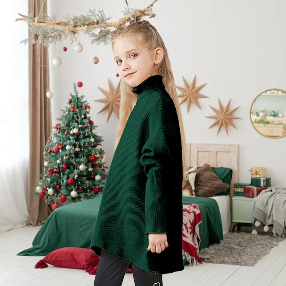 Girls Sweaters for Kids Sweater Dress Oversized Turtleneck Long Sleeve Casual Knit Jumper High Low Dresses Tops