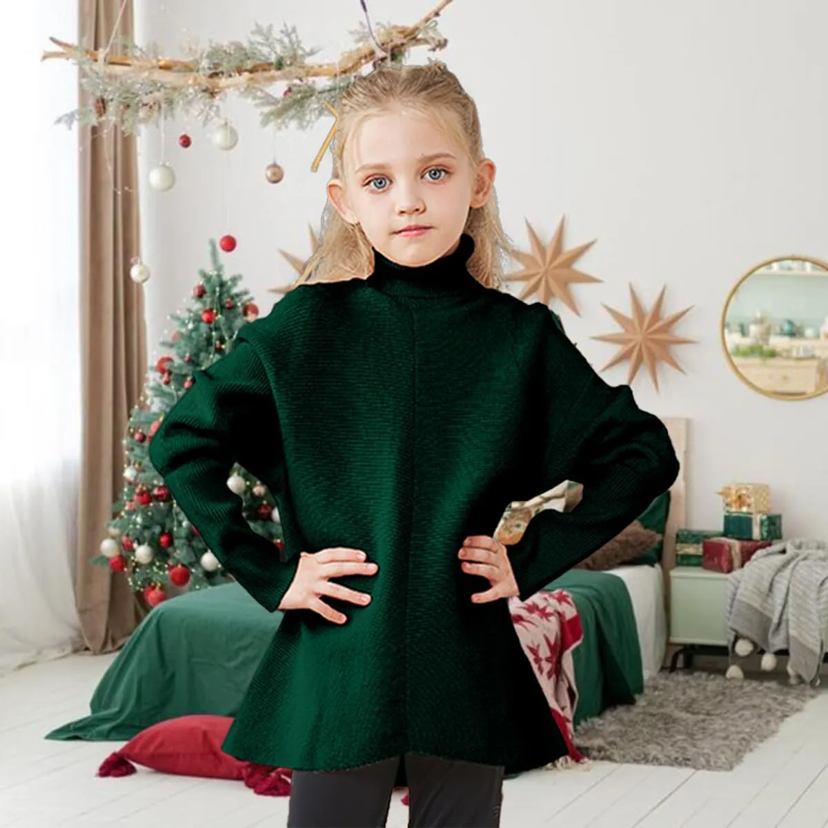 Girls Sweaters for Kids Sweater Dress Oversized Turtleneck Long Sleeve Casual Knit Jumper High Low Dresses Tops