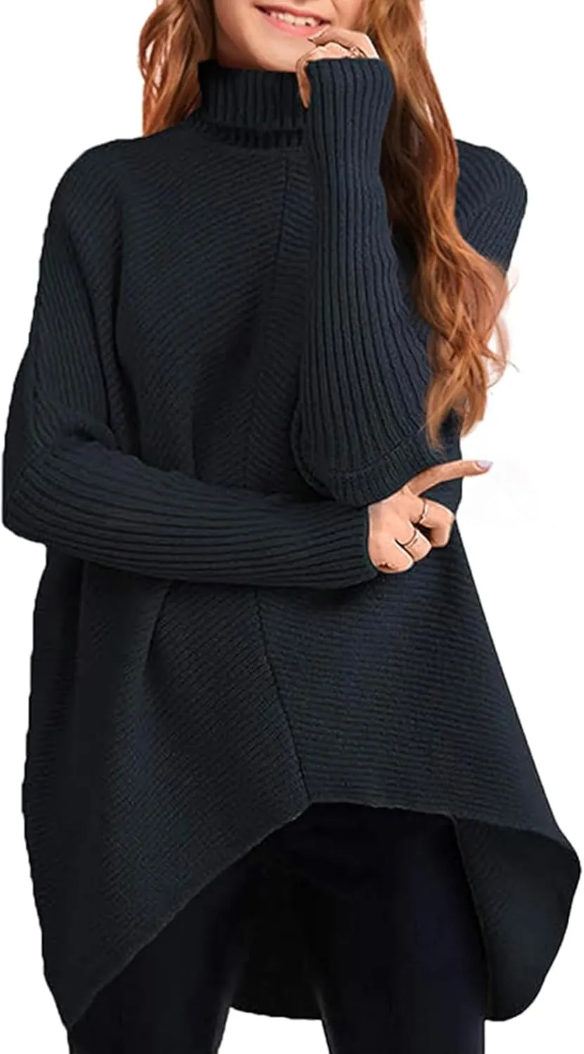 Girls Sweaters for Kids Sweater Dress Oversized Turtleneck Long Sleeve Casual Knit Jumper High Low Dresses Tops