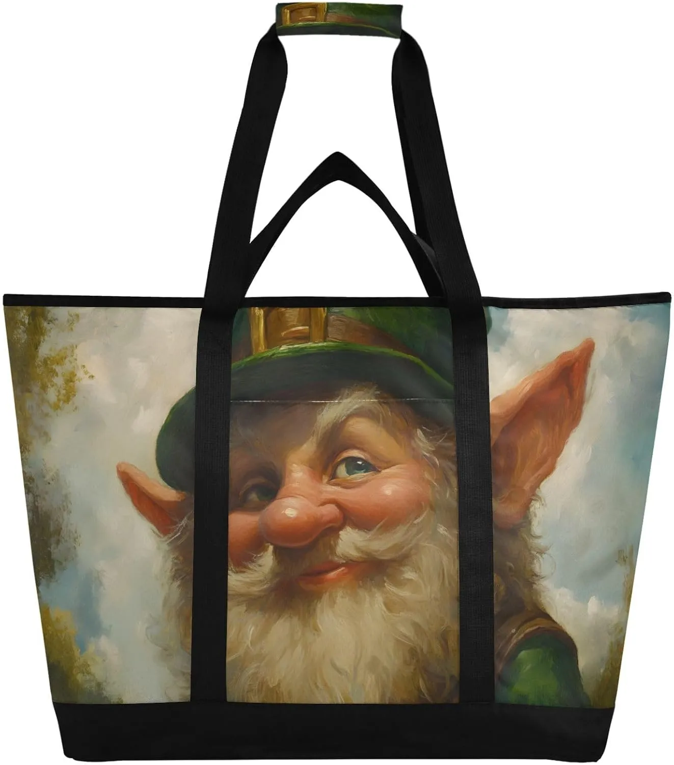 Gnome St Large Insulated Tote Bag for Grocery Shopping Reusable Tote Bags for Women Men, Cooler Bag with Zippered Top & Handles for Beach Picnic Travel