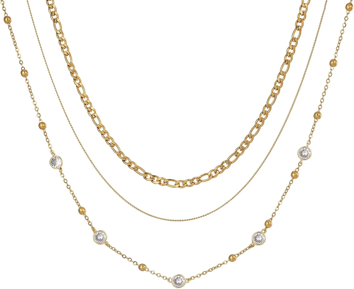 Gold Layered Necklaces for Women, Dainty 14K Gold Plated Dainty Chain Choker Necklace Stack, Herringbone Cuban Rope Chain Gold Necklaces Set Jewelry Gift for Women