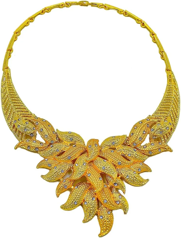 Gold Necklace Jewelry Set Dubai Gold Bracelet Earrings Ring Accessories Bridal Jewelry Set for Women Wedding