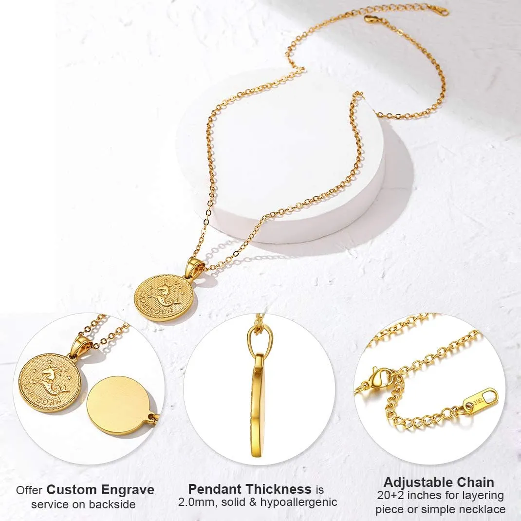 GOLDCHIC JEWELRY Gold Zodiac Necklace for Women Men, Constellation Coin Horoscope Astrology Pendant Necklaces Lucky Jewelry