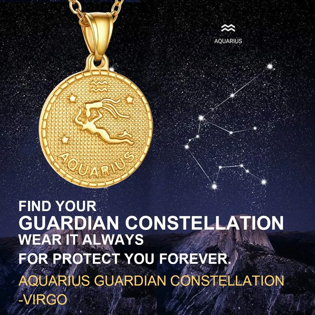 GOLDCHIC JEWELRY Gold Zodiac Necklace for Women Men, Constellation Coin Horoscope Astrology Pendant Necklaces Lucky Jewelry