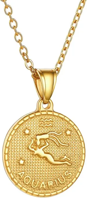 GOLDCHIC JEWELRY Gold Zodiac Necklace for Women Men, Constellation Coin Horoscope Astrology Pendant Necklaces Lucky Jewelry