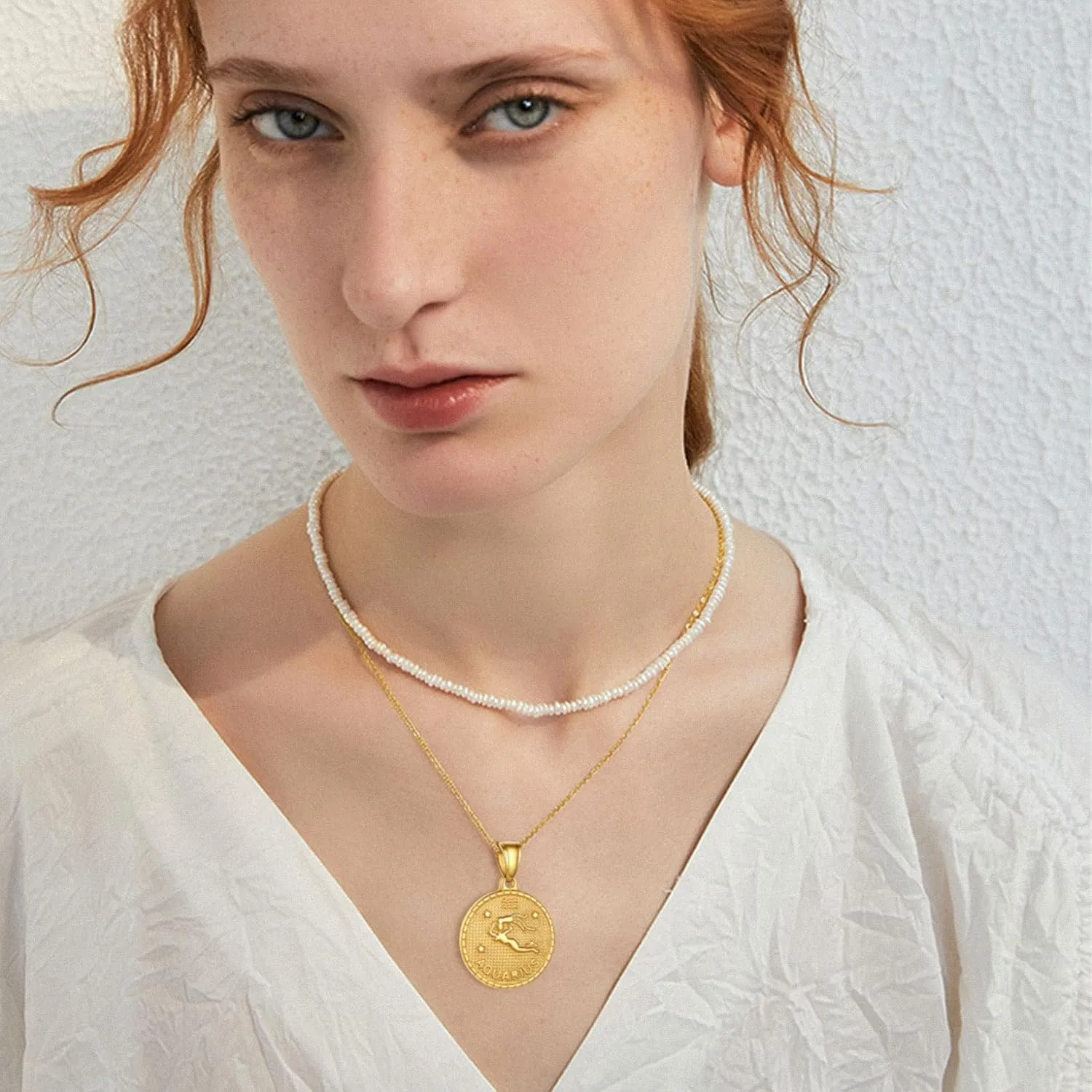 GOLDCHIC JEWELRY Gold Zodiac Necklace for Women Men, Constellation Coin Horoscope Astrology Pendant Necklaces Lucky Jewelry
