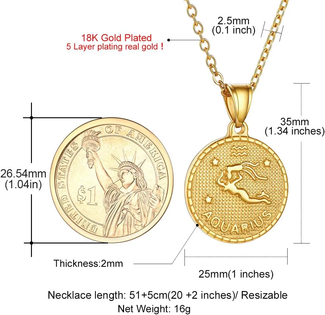 GOLDCHIC JEWELRY Gold Zodiac Necklace for Women Men, Constellation Coin Horoscope Astrology Pendant Necklaces Lucky Jewelry