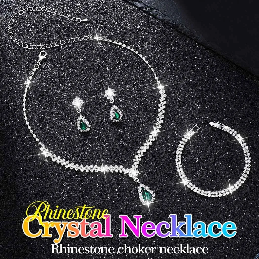 GORAIS Prom Wedding Jewelry Sets Rhinestone Bridal Necklace Earrings Bracelet Set Crystal Costume Jewelry for Brides
