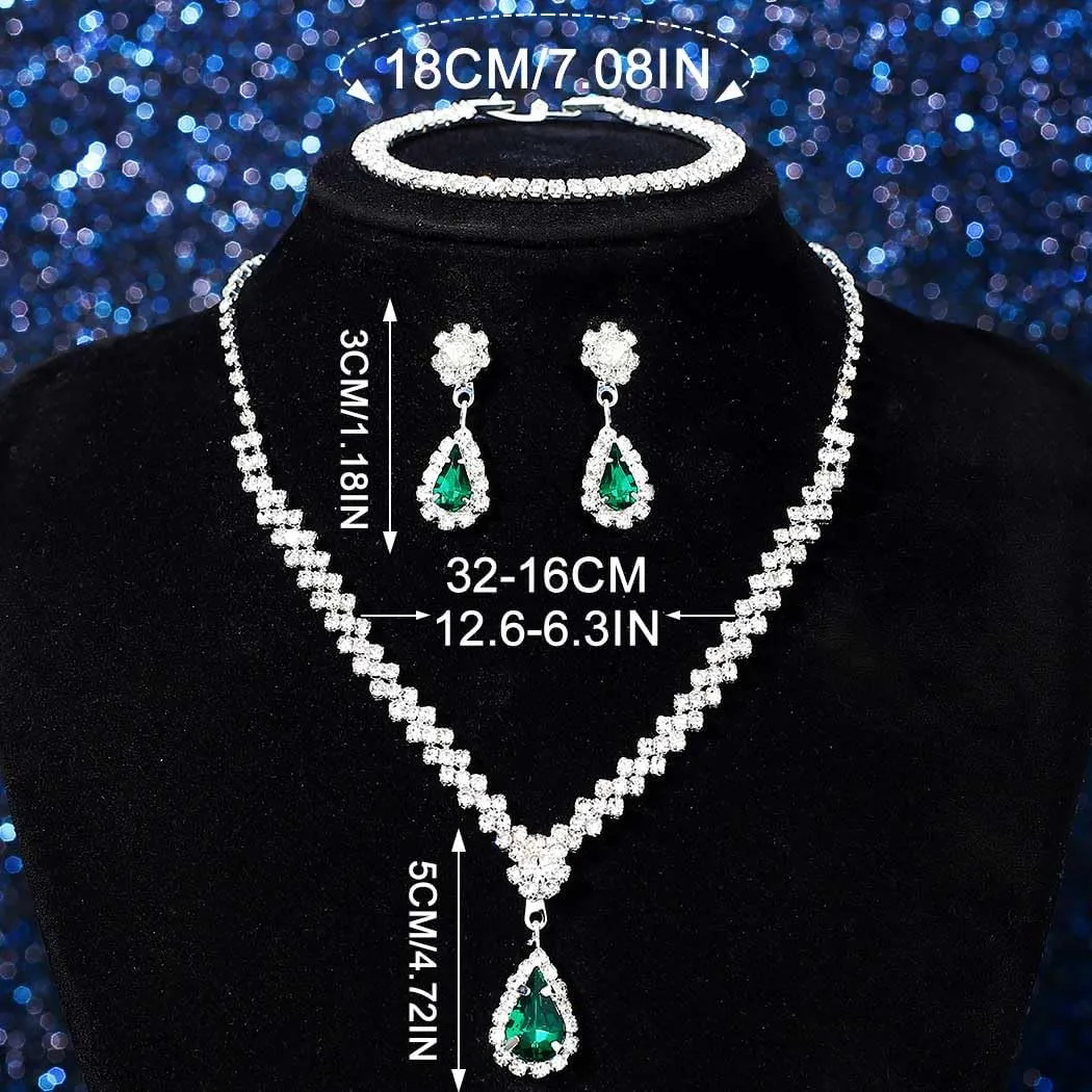 GORAIS Prom Wedding Jewelry Sets Rhinestone Bridal Necklace Earrings Bracelet Set Crystal Costume Jewelry for Brides