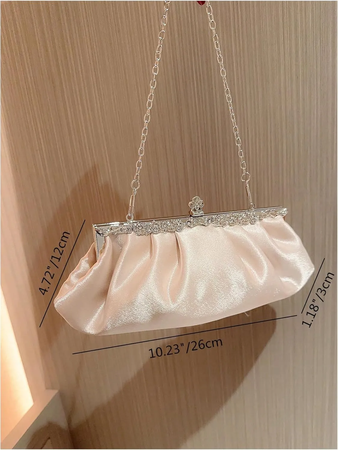 GORGLITTER Women's Elegant Satin Clutch Purses Evening Bags Handbags Shoulder Bags with Chain