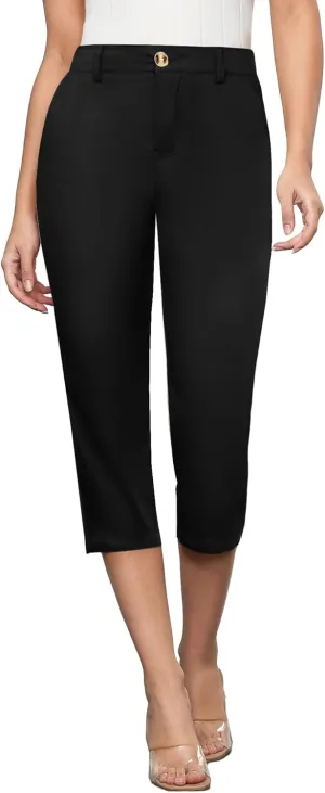 GRAPENT Capri Pants for Women Summer High Waisted Cotton Elastic Waist Dressy Casual Office Work Capris Trousers Pants