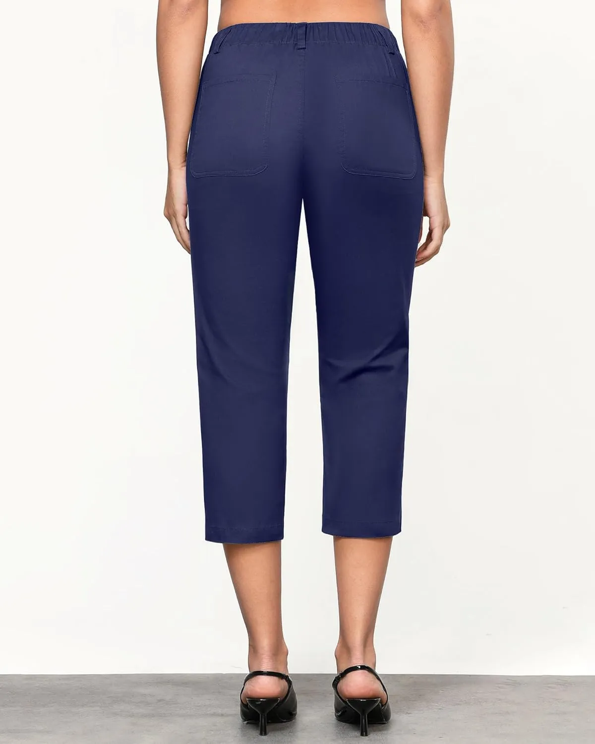 GRAPENT Capri Pants for Women Summer High Waisted Cotton Elastic Waist Dressy Casual Office Work Capris Trousers Pants
