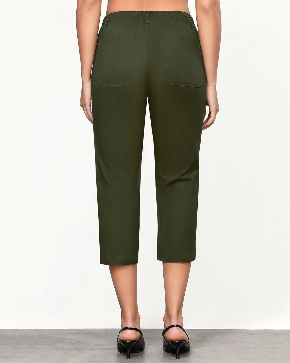 GRAPENT Capri Pants for Women Summer High Waisted Cotton Elastic Waist Dressy Casual Office Work Capris Trousers Pants