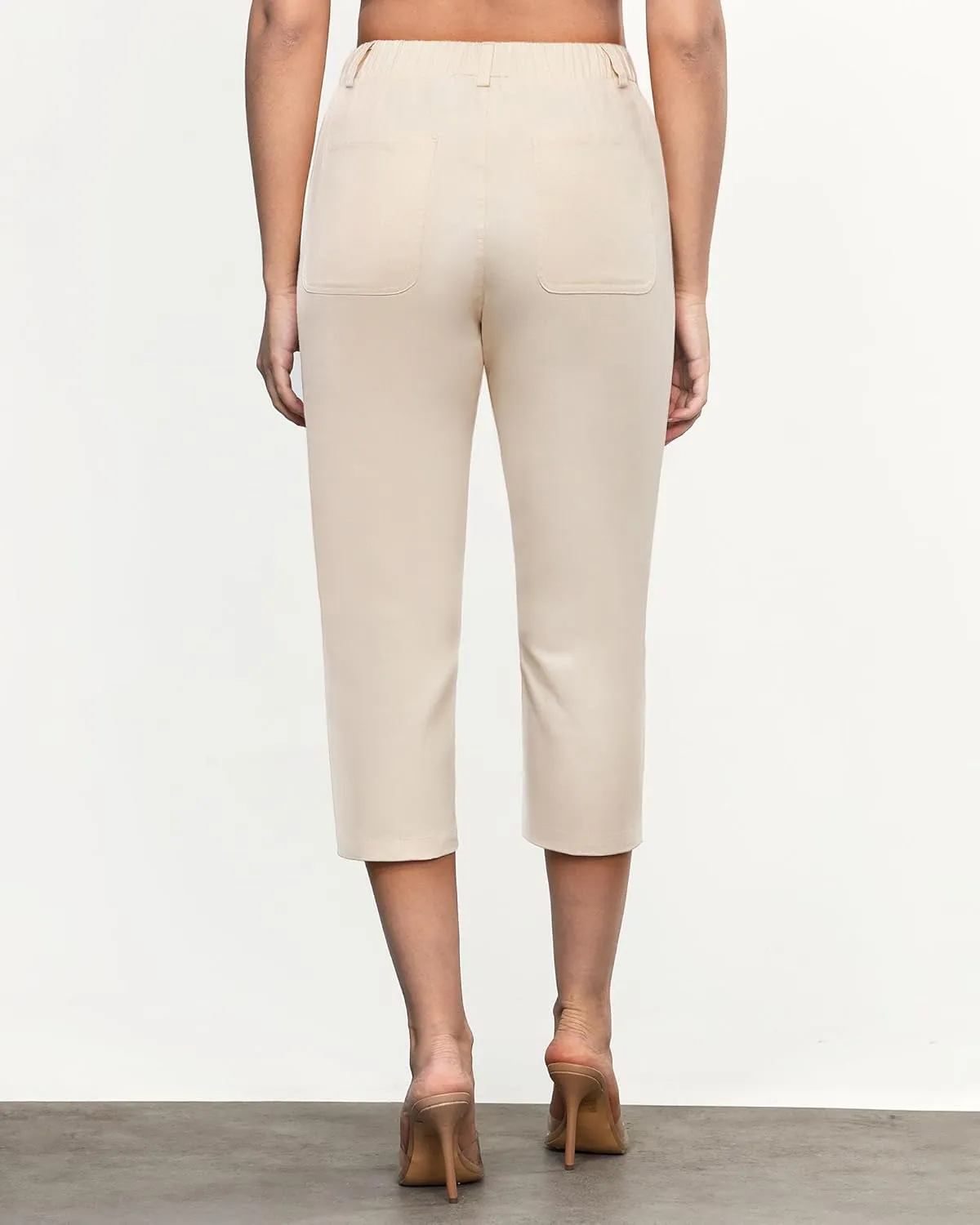 GRAPENT Capri Pants for Women Summer High Waisted Cotton Elastic Waist Dressy Casual Office Work Capris Trousers Pants