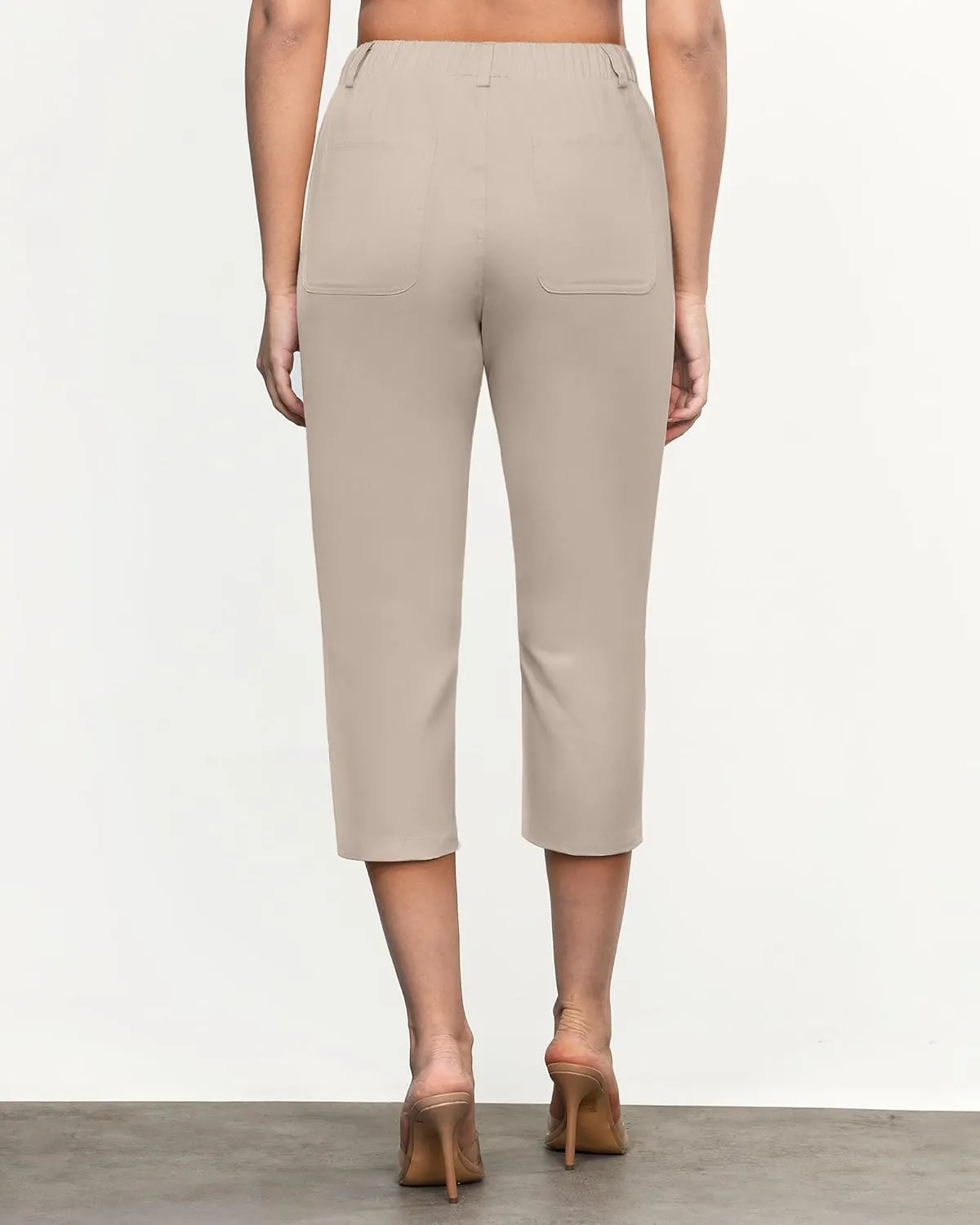 GRAPENT Capri Pants for Women Summer High Waisted Cotton Elastic Waist Dressy Casual Office Work Capris Trousers Pants