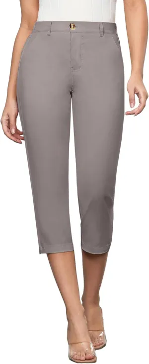 GRAPENT Capri Pants for Women Summer High Waisted Cotton Elastic Waist Dressy Casual Office Work Capris Trousers Pants