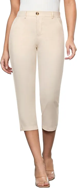 GRAPENT Capri Pants for Women Summer High Waisted Cotton Elastic Waist Dressy Casual Office Work Capris Trousers Pants