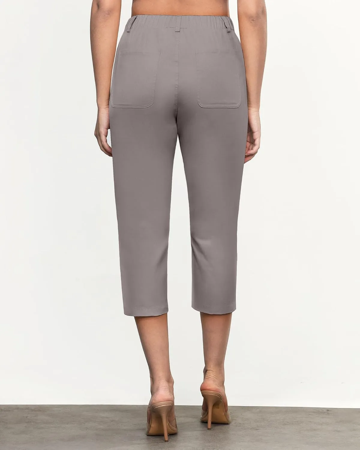 GRAPENT Capri Pants for Women Summer High Waisted Cotton Elastic Waist Dressy Casual Office Work Capris Trousers Pants