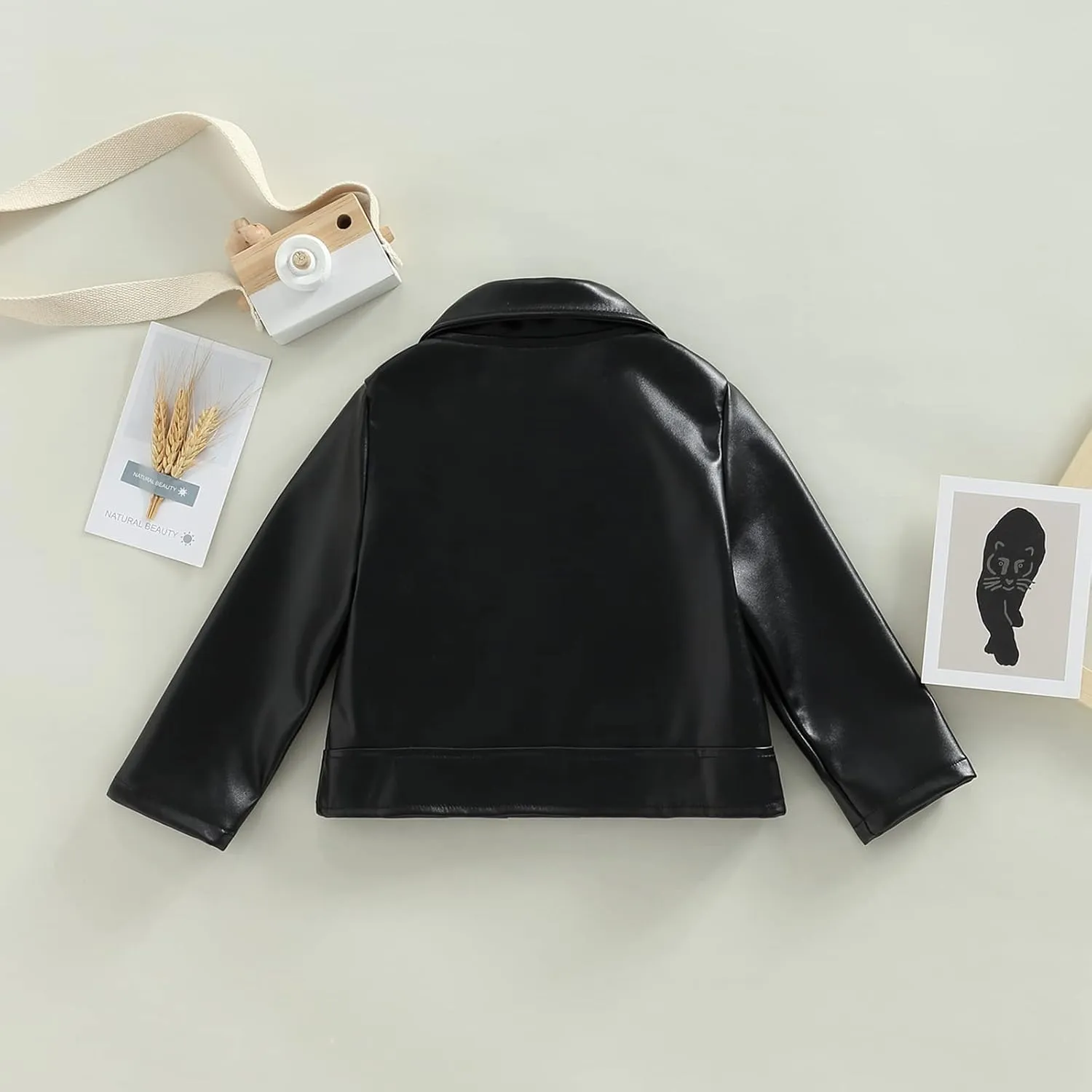 Gueuusu Toddler Kids Baby Boy Girl Faux Leather Jackets Long Sleeve Lapel Zip Up Moto Biker Coat Jackets Spirng Fall Outwear