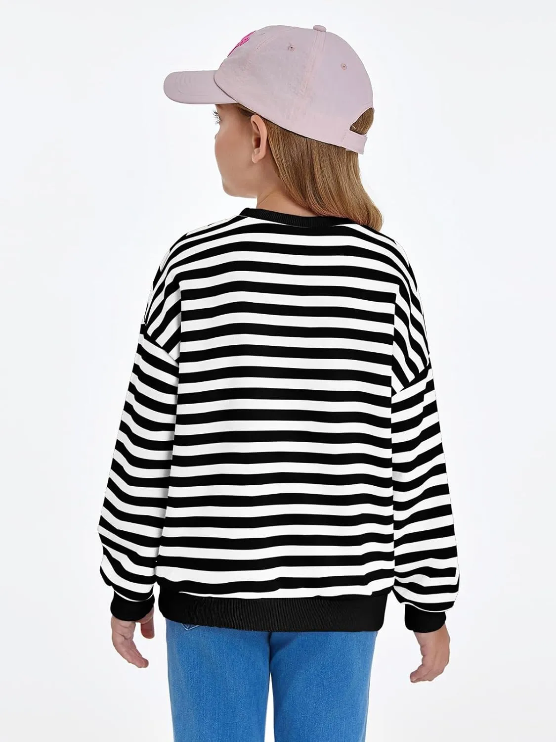 Haloumoning Girls Striped Crewneck Sweatshirt Kids Long Sleeve Oversized Fashion Pullover Tops Fall Clothes 5-14 Years