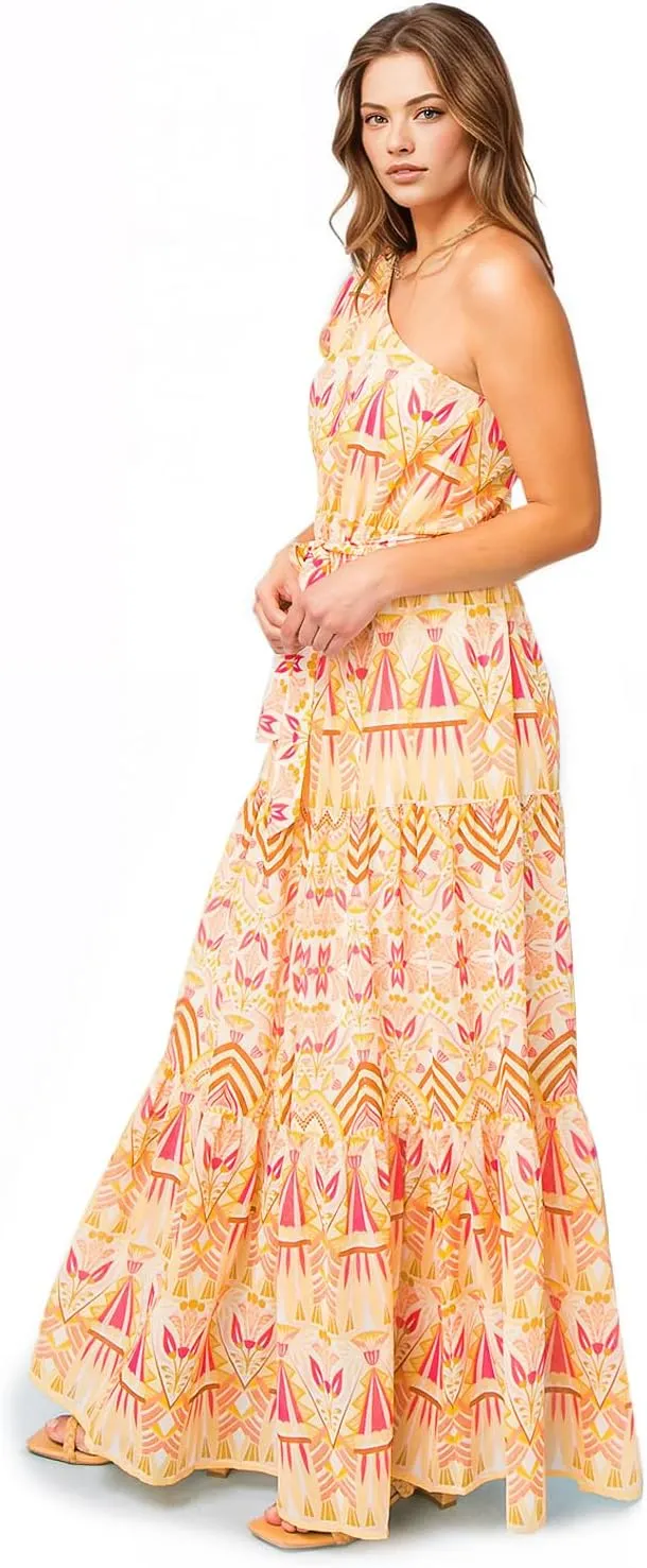 Halter Bohemian Floral Maxi Dress - Tropical Print Ethnic Print Keyhole Sundress