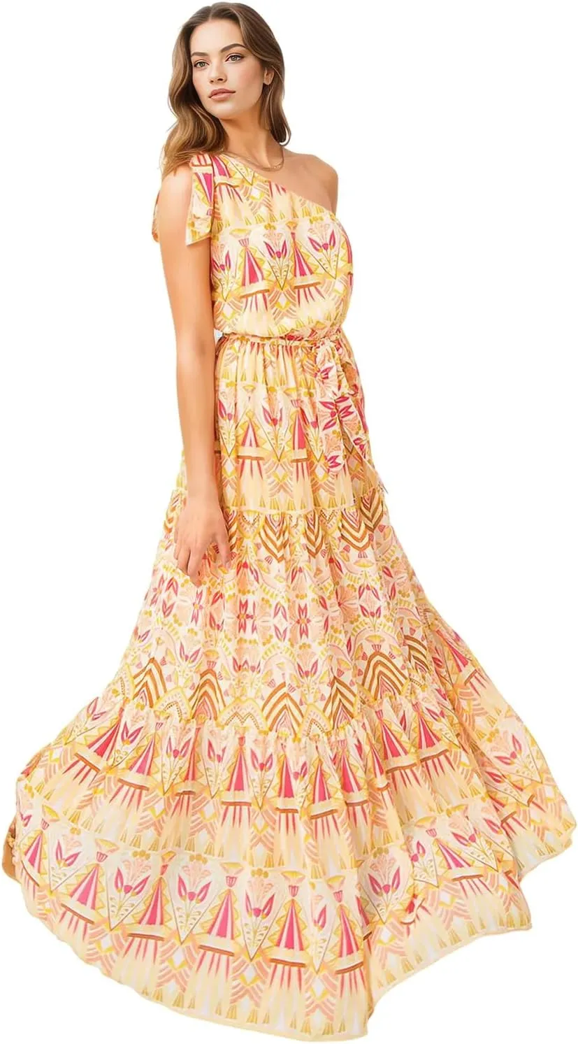 Halter Bohemian Floral Maxi Dress - Tropical Print Ethnic Print Keyhole Sundress