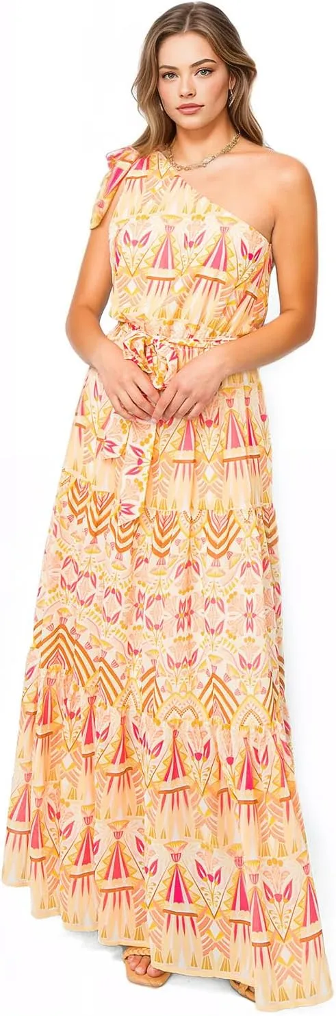 Halter Bohemian Floral Maxi Dress - Tropical Print Ethnic Print Keyhole Sundress