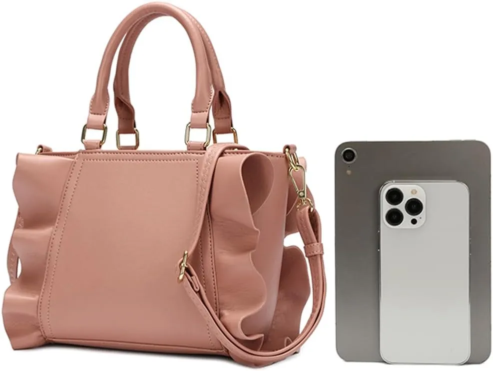 Handbags for Women Stylish Vegan Leather Satchel Bag Pleated Ruffle Tote Crossbody Bag Purse