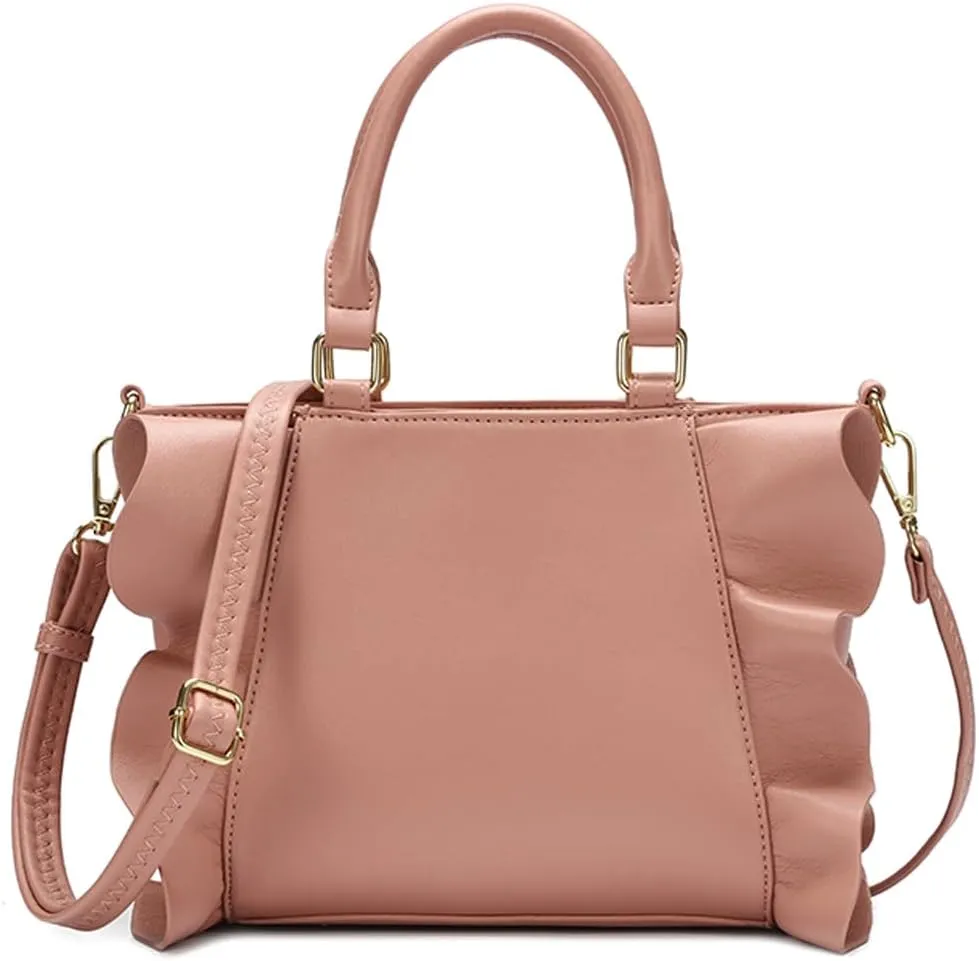 Handbags for Women Stylish Vegan Leather Satchel Bag Pleated Ruffle Tote Crossbody Bag Purse