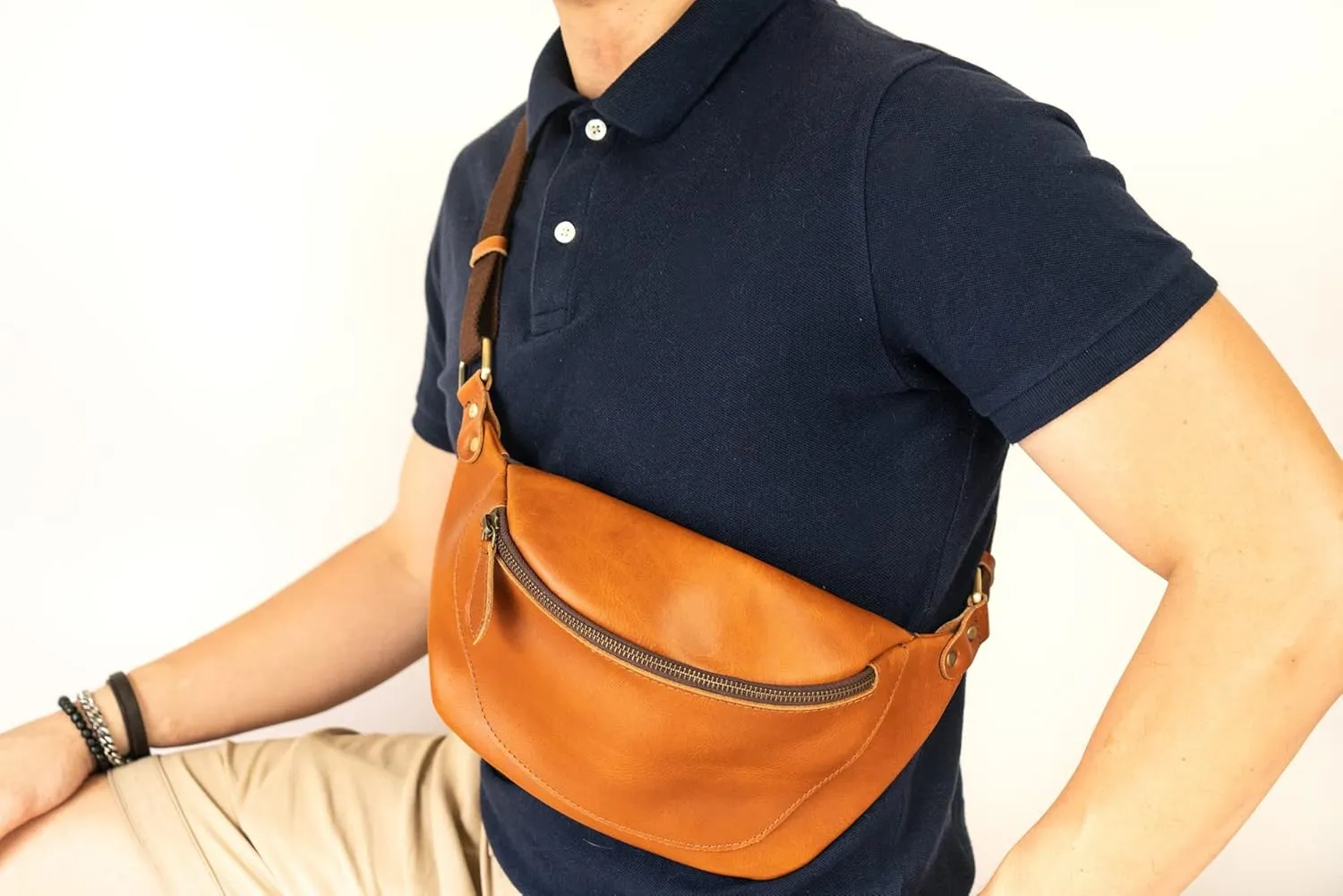 Handmade Leather Waist Bag, Belt Bag (1 Light Brown)